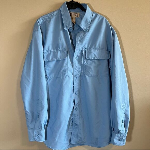 ✨ Duluth Trading Co Men’s Blue Button Down Hiking Fishing Shirt Medium - Picture 1 of 9